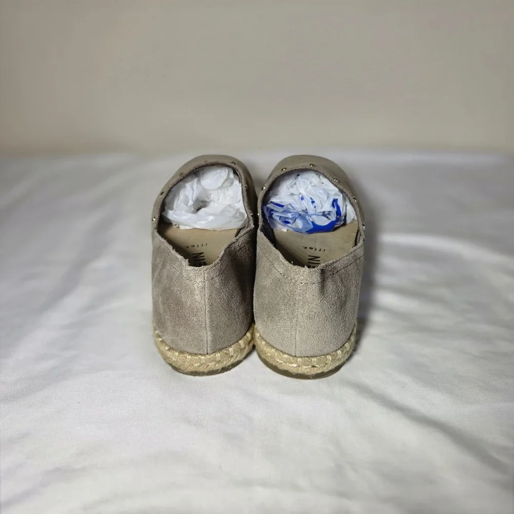 Anne Klein iFlex Suede Espadrille Flats Taupe Studded Slip On Shoes S1647